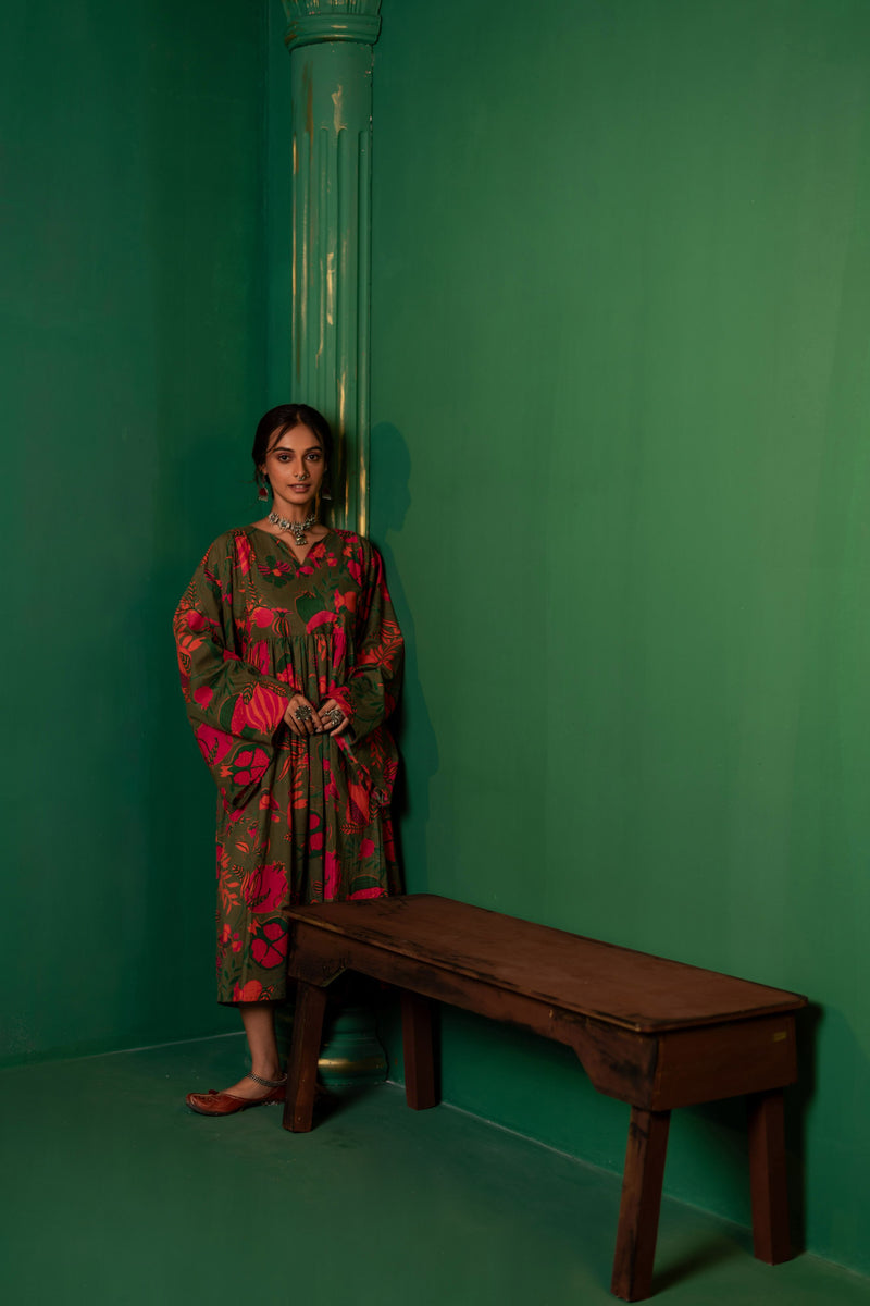 Mid-Length Cotton Kaftan Kurta for Women | Jungle Bloom