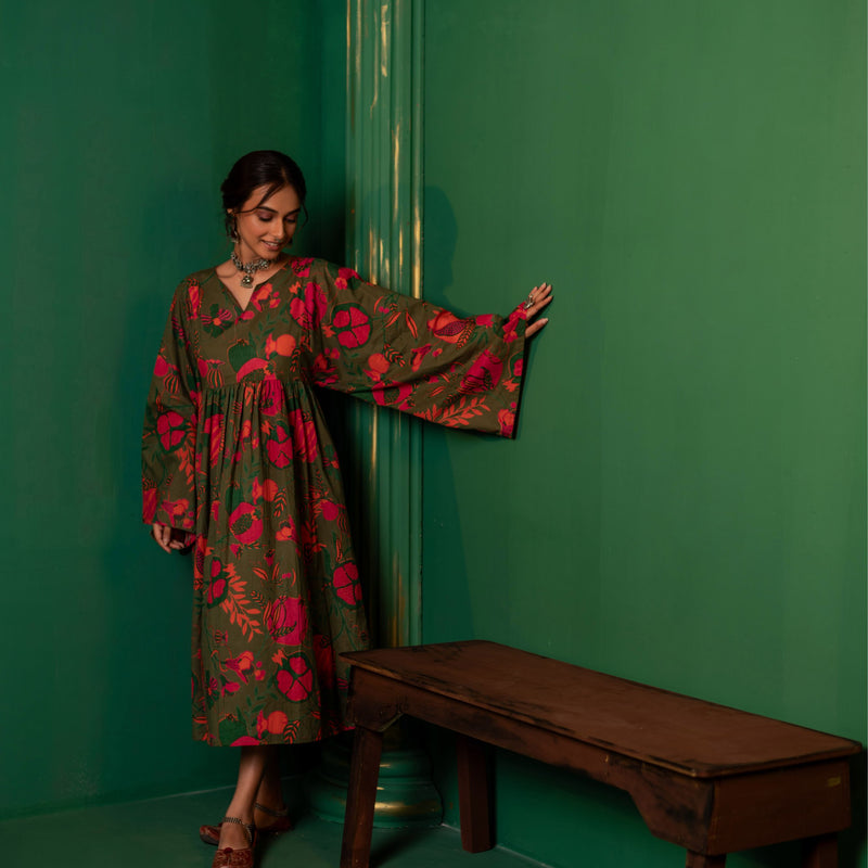 Mid-Length Cotton Kaftan Kurta for Women | Jungle Bloom