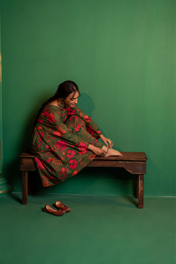 Mid-Length Cotton Kaftan Kurta for Women | Jungle Bloom