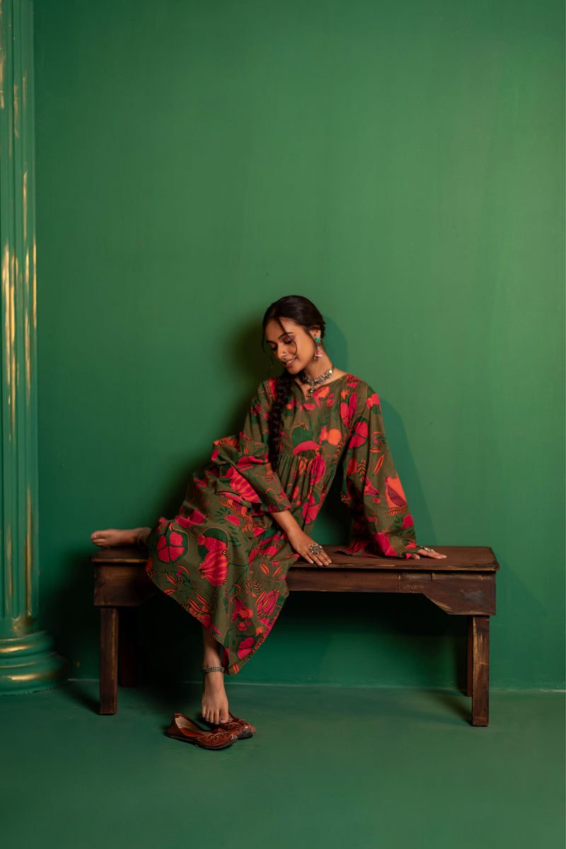 Mid-Length Cotton Kaftan Kurta for Women | Jungle Bloom