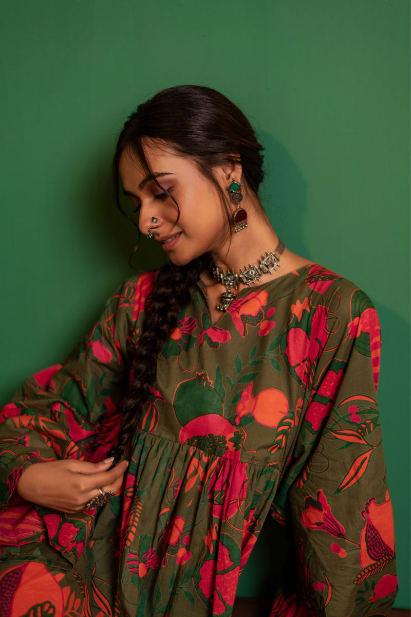 Mid-Length Cotton Kaftan Kurta for Women | Jungle Bloom
