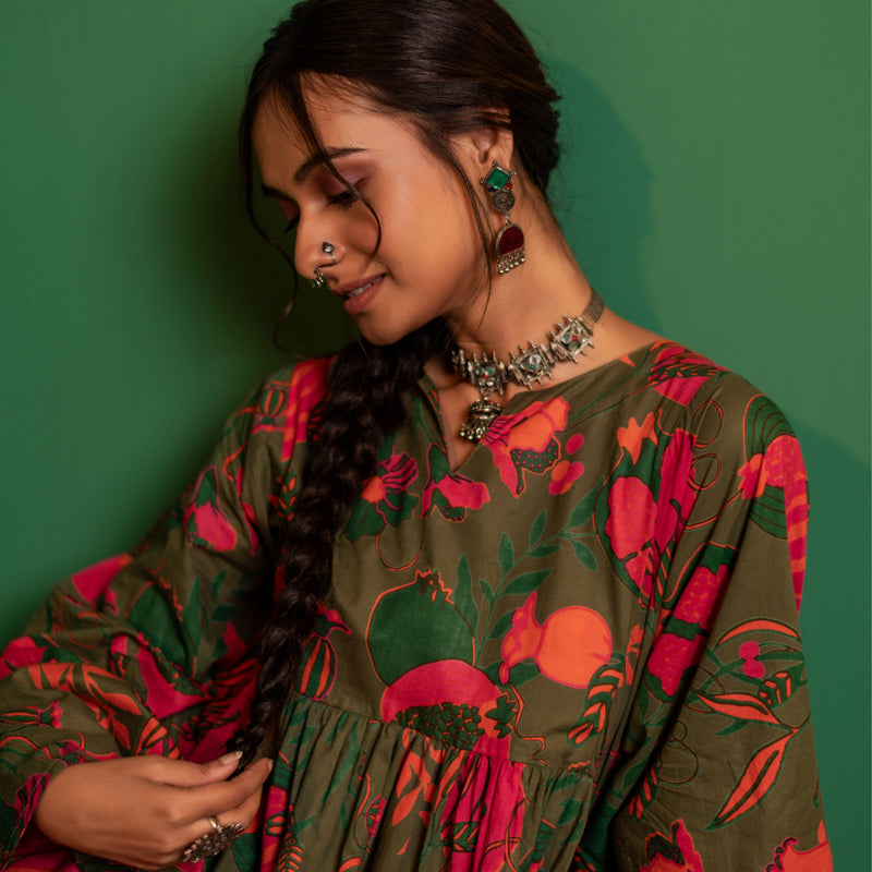 Mid-Length Cotton Kaftan Kurta for Women | Jungle Bloom
