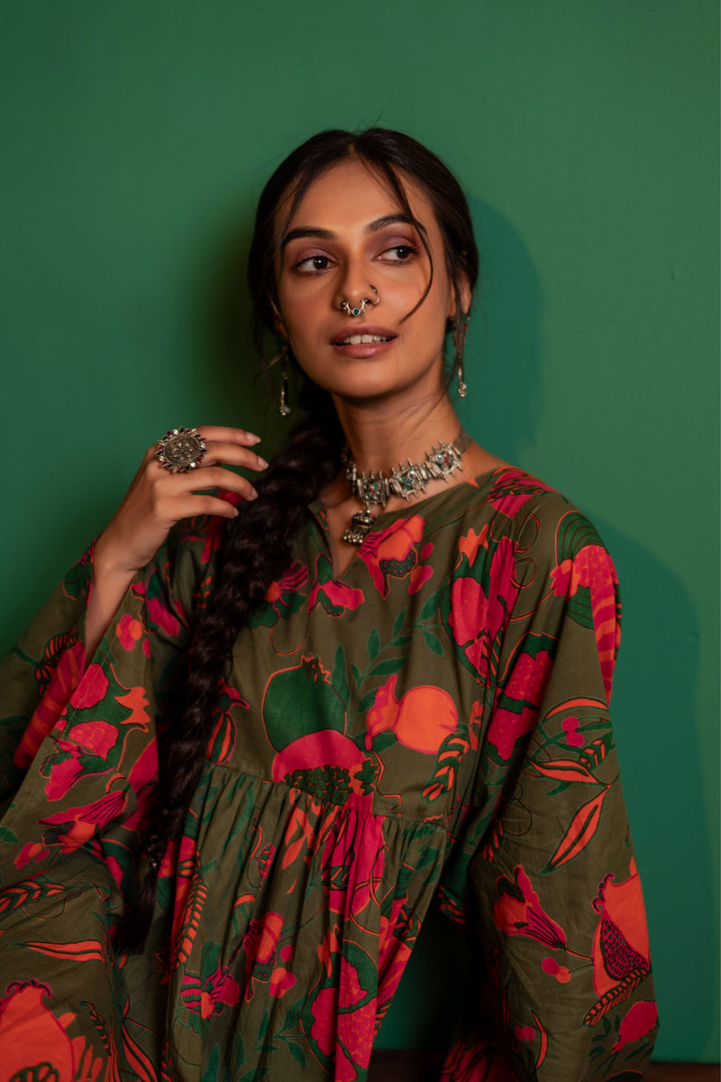 Mid-Length Cotton Kaftan Kurta for Women | Jungle Bloom