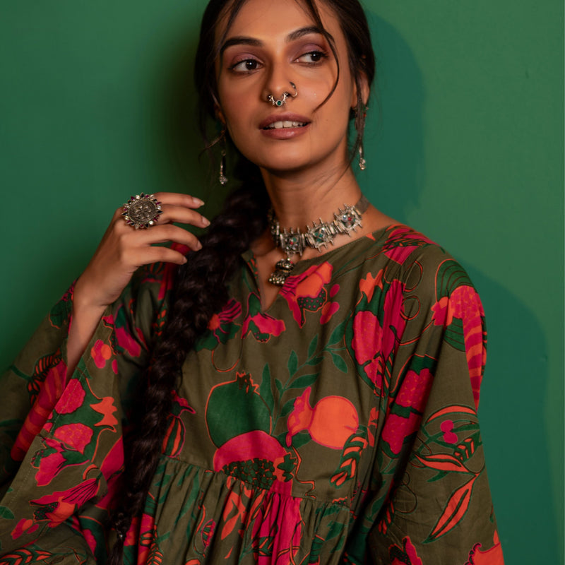 Mid-Length Cotton Kaftan Kurta for Women | Jungle Bloom