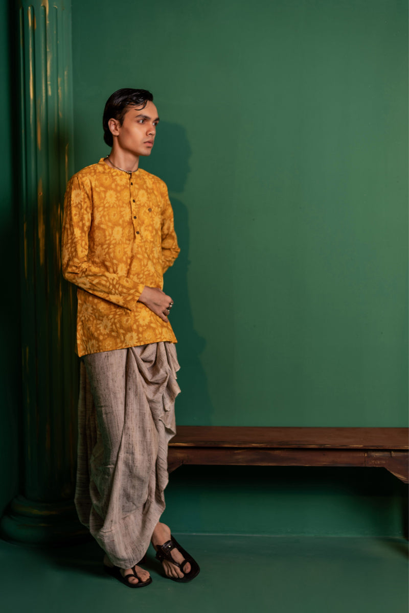Men's Printed Short Cotton Kurta - Full Sleeve | Sunflower fields