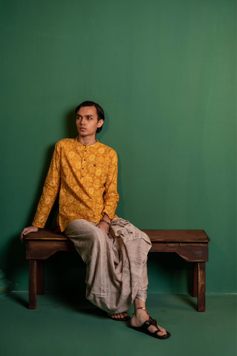 Men's Printed Short Cotton Kurta - Full Sleeve | Sunflower fields