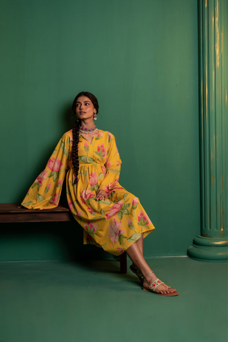 Mid-Length Cotton Kaftan Kurta for Women | Sunlit Bloom