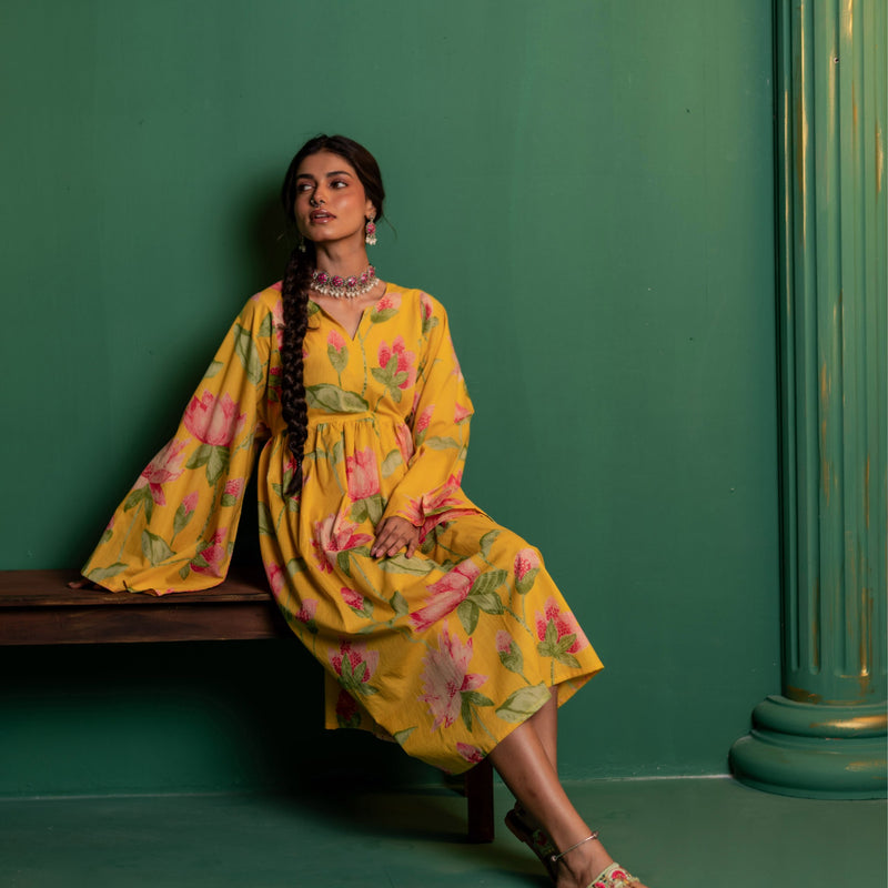 Mid-Length Cotton Kaftan Kurta for Women | Sunlit Bloom