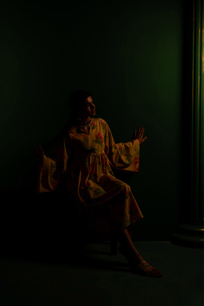 Mid-Length Cotton Kaftan Kurta for Women | Sunlit Bloom