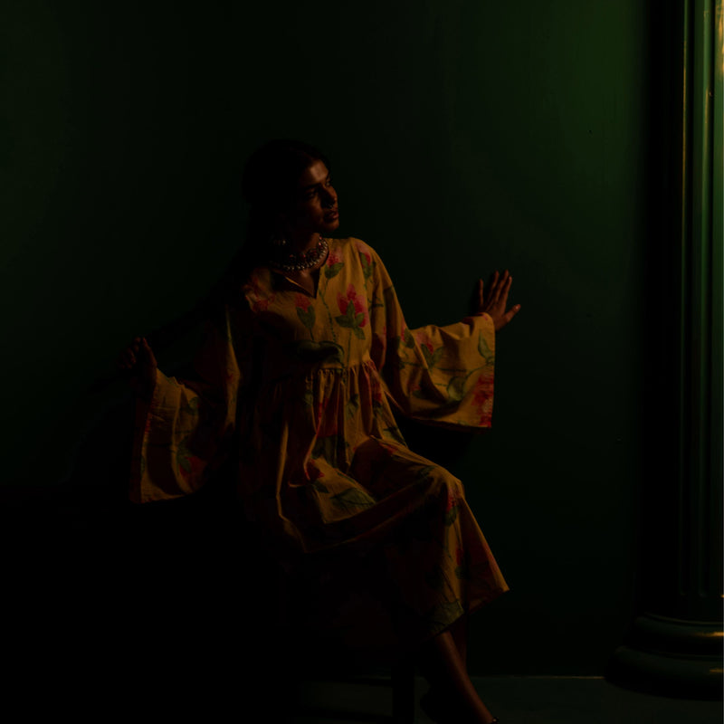 Mid-Length Cotton Kaftan Kurta for Women | Sunlit Bloom