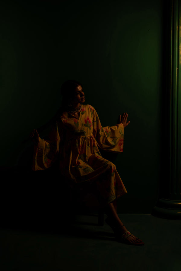 Mid-Length Cotton Kaftan Kurta for Women | Sunlit Bloom