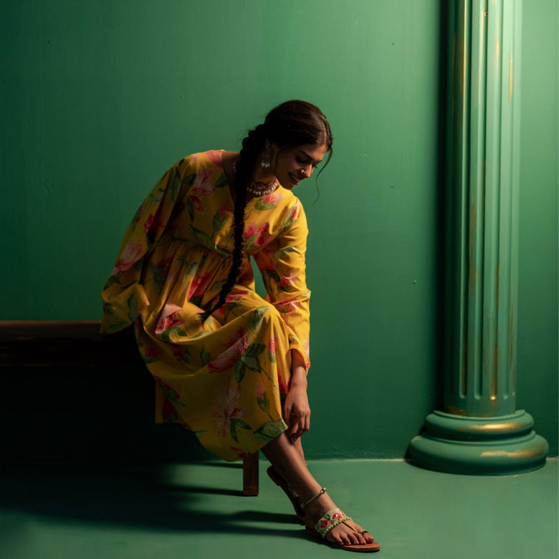 Mid-Length Cotton Kaftan Kurta for Women | Sunlit Bloom