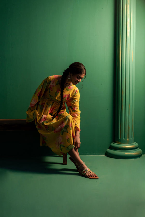 Mid-Length Cotton Kaftan Kurta for Women | Sunlit Bloom