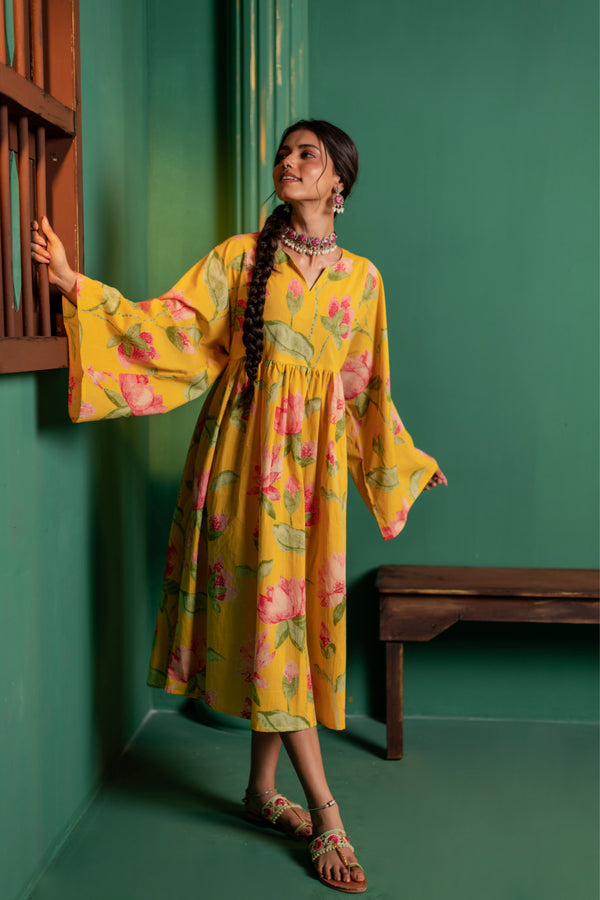 Mid-Length Cotton Kaftan Kurta for Women | Sunlit Bloom