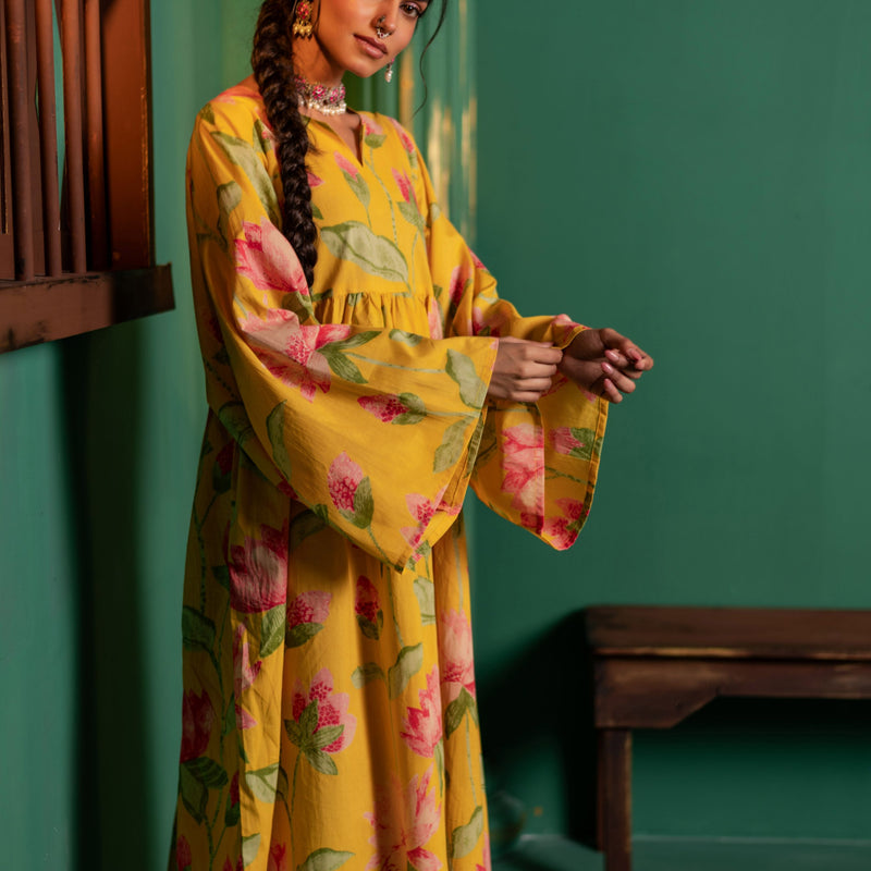 Mid-Length Cotton Kaftan Kurta for Women | Sunlit Bloom