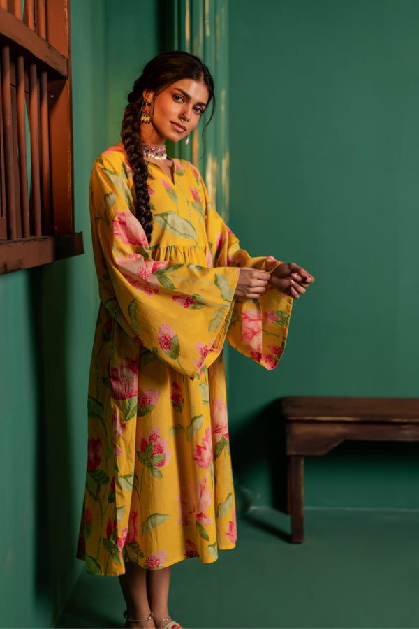 Mid-Length Cotton Kaftan Kurta for Women | Sunlit Bloom
