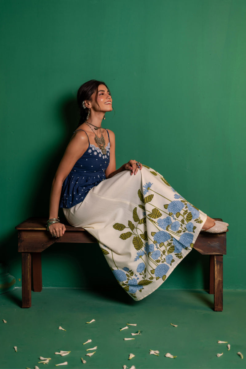 Cotton Long Skirt for Women | Azure Bloom
