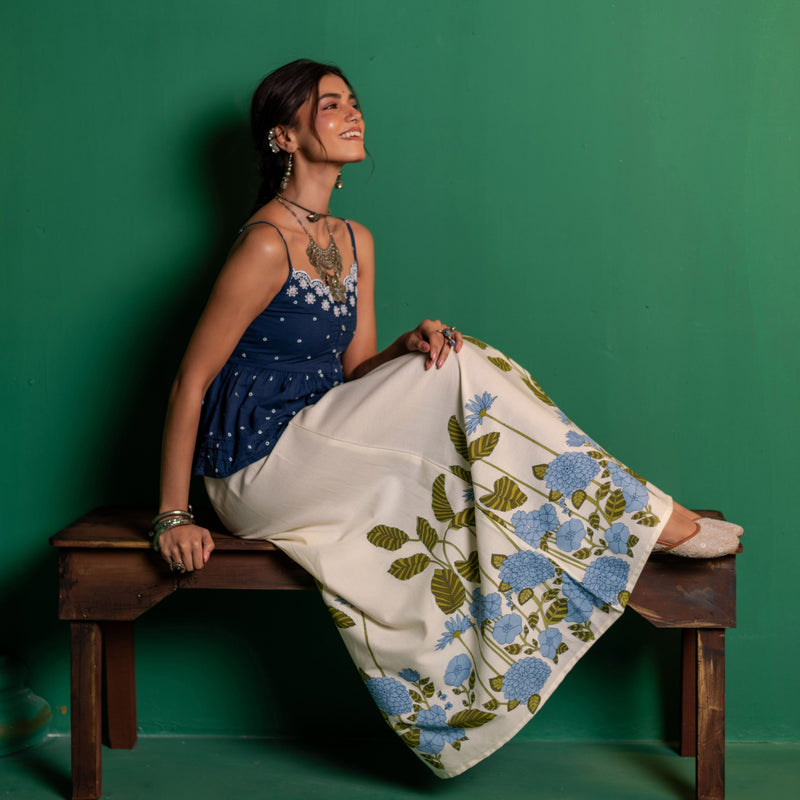 Cotton Long Skirt for Women | Azure Bloom