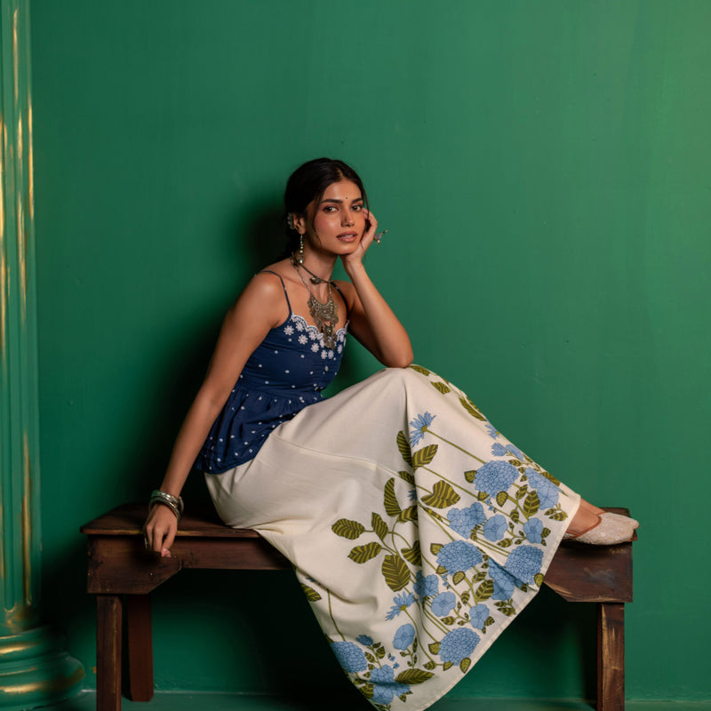 Cotton Long Skirt for Women | Azure Bloom
