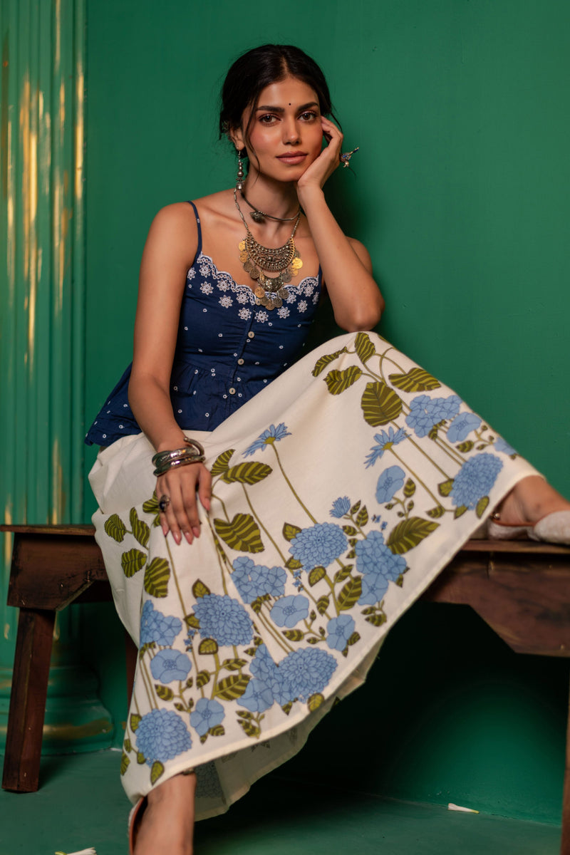 Cotton Long Skirt for Women | Azure Bloom