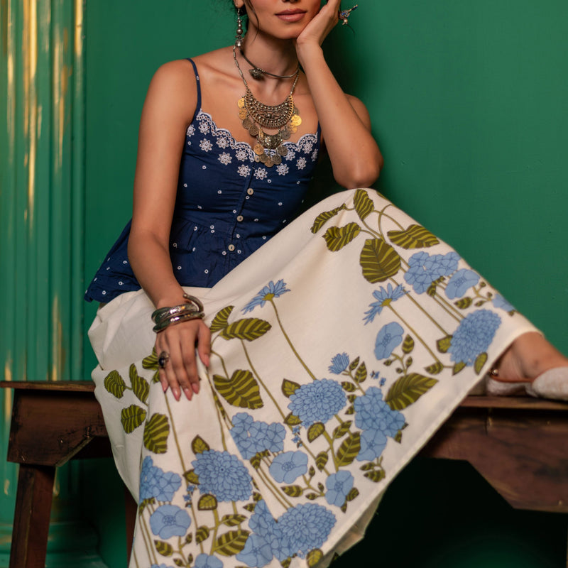 Cotton Long Skirt for Women | Azure Bloom