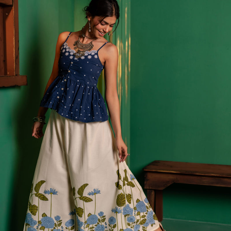 Cotton Long Skirt for Women | Azure Bloom